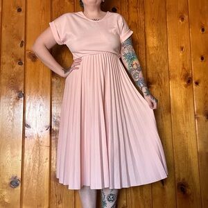 Vintage Pleated Pink Midi Dress